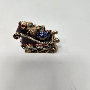Monet Santa's Sleigh Enamel Rhinestone Christmas Trinket Box D3